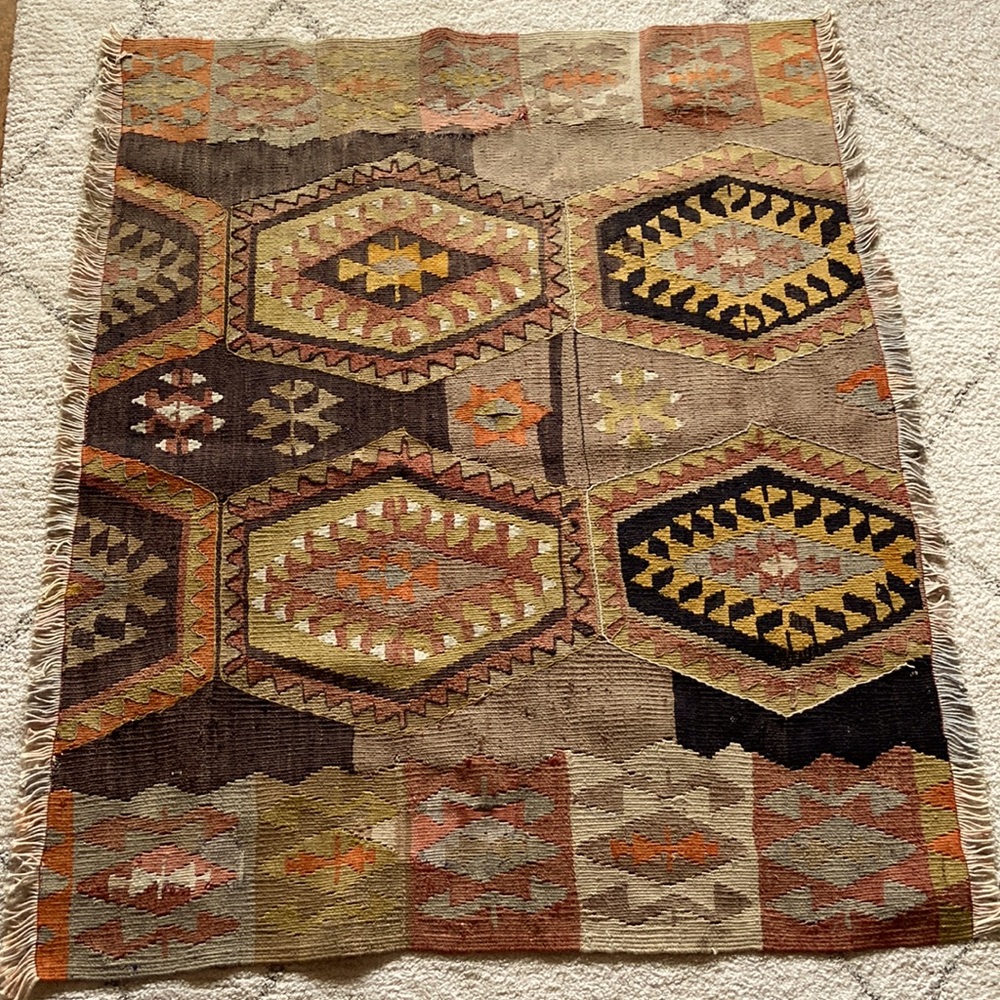 Antique Kilim rug Afghan Turkish Indian entryway hallway floor wall hanging